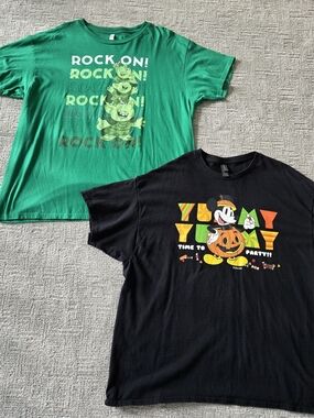 Disney Green 'Rock On' and Black Mickey Pumpkin Graphic Tees